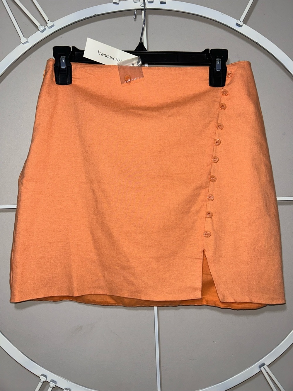 NWT Francesca's Linen Blend Peach-Orange Button Side Mini Skirt